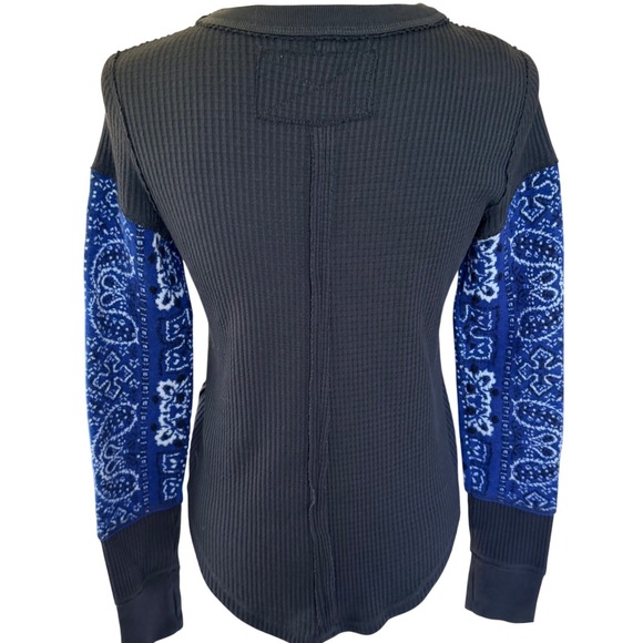 Free People We The Free Nikki Layering Top Bandana Sleeve Thermal Blue XS - Picture 4 of 11
